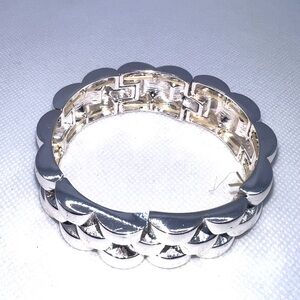 Chunky Silver Tone Link Bracelet Scalloped Edge‎ Statement Bracelet